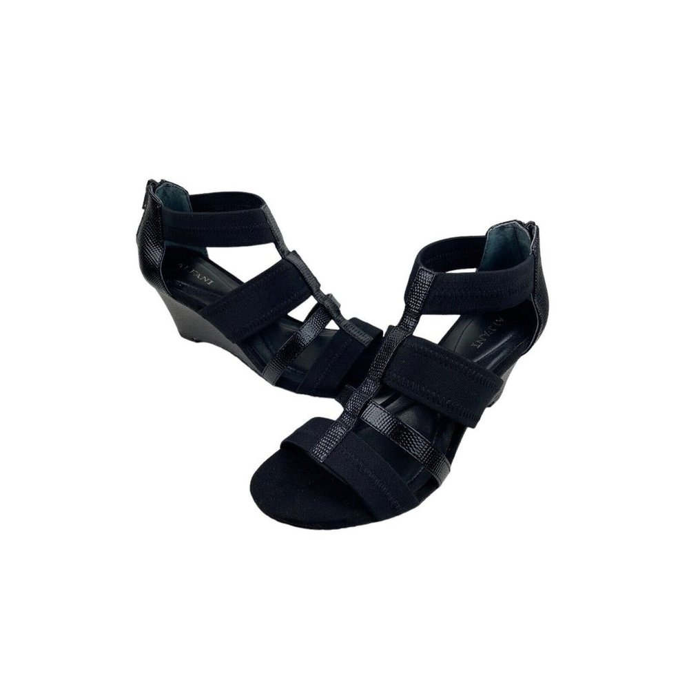 *Alfani Womens Mavennblk Open Toe Casual Platform Sandal Black Sz 5 Strappy Zip
